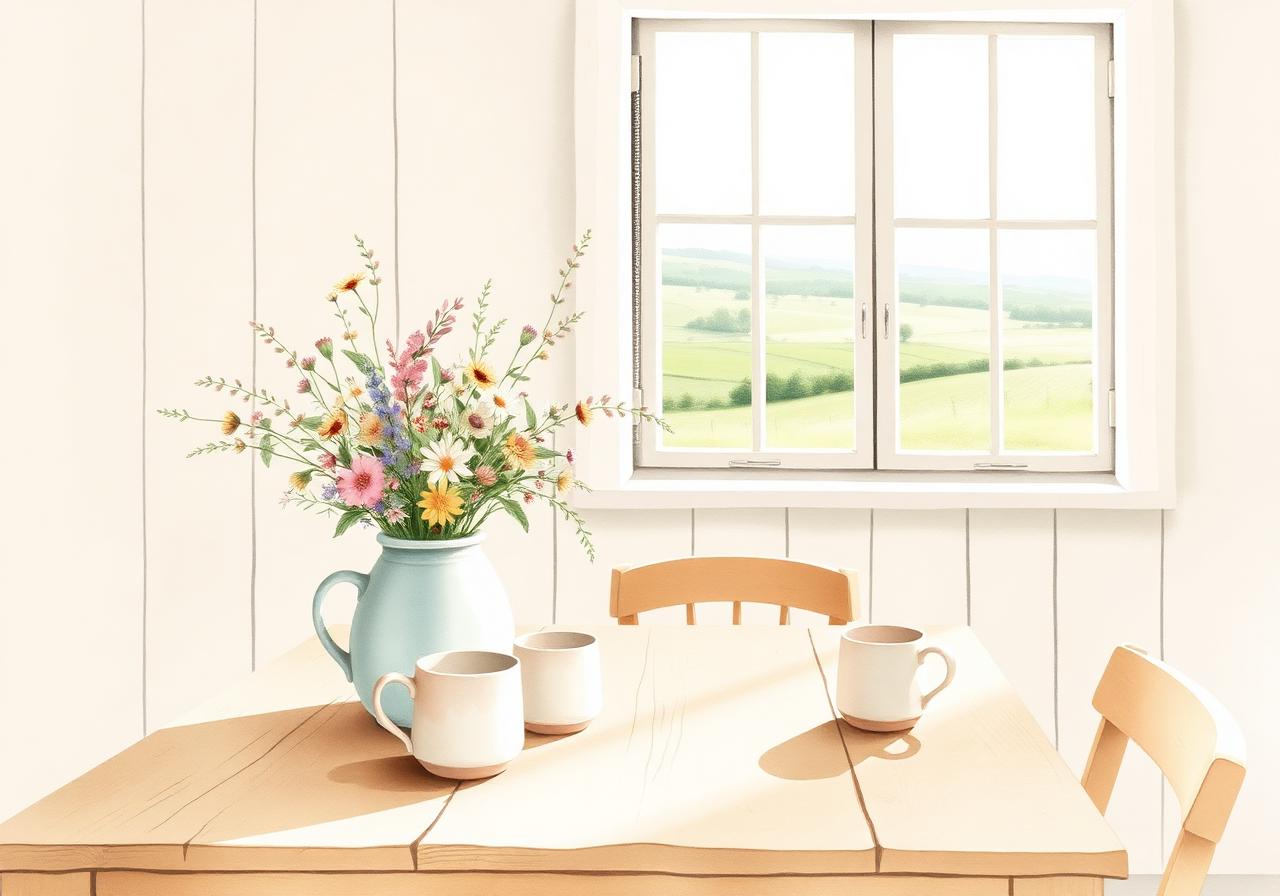Quiet farmhouse room used for reflection and creative work